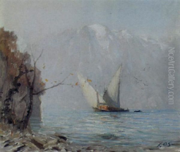 Barques A Montreux Oil Painting by Albert Henri John Gos