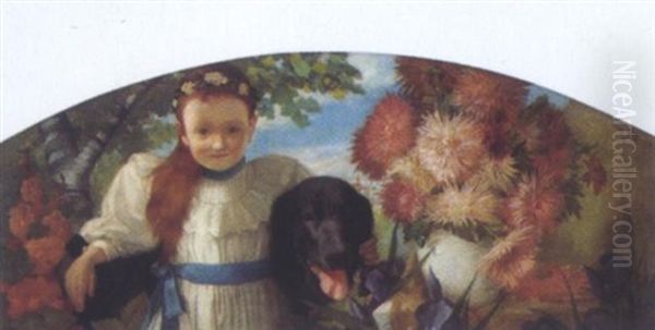 Bildnis Eines Madchens Mit Hund Oil Painting by Hans Goetzinger