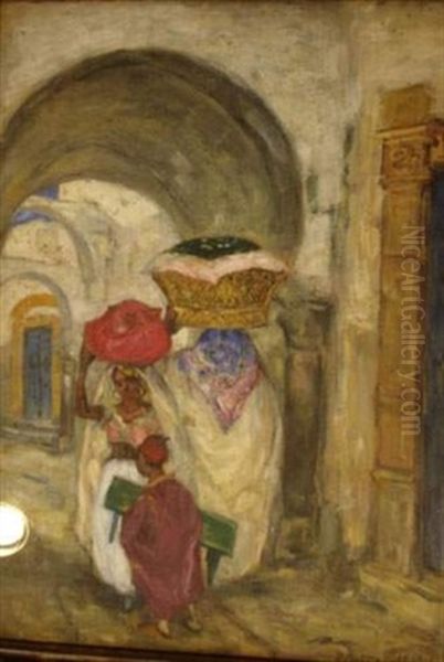 Femmes Orientales Dans Une Ruelle Oil Painting by Pierre Gourdault