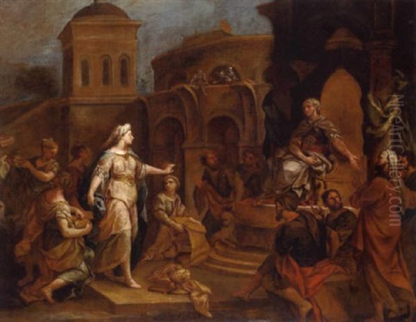Salomon Und Die Konigin Von Saba Oil Painting by Barend Graat