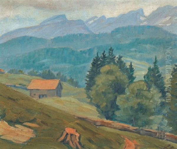 Wildhaus (toggenburg) Mit Den Kurfirsten Oil Painting by Alessandro Edoardo de Grada