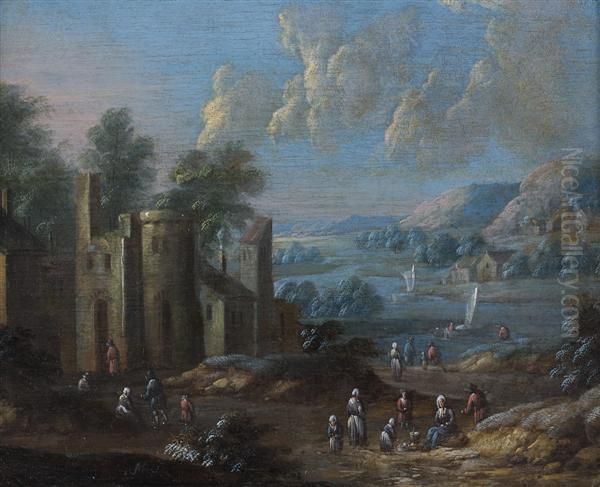 Paysage Fluvial Avec Scene De Marche Oil Painting by Marc Baets