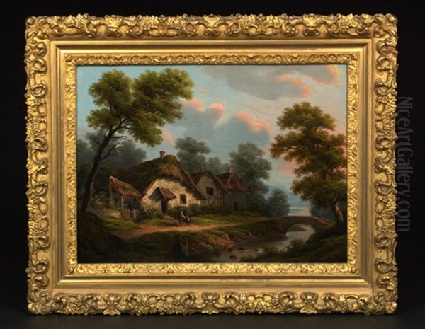 Travelers On A Path Near A River Oil Painting by Victor de Grailly
