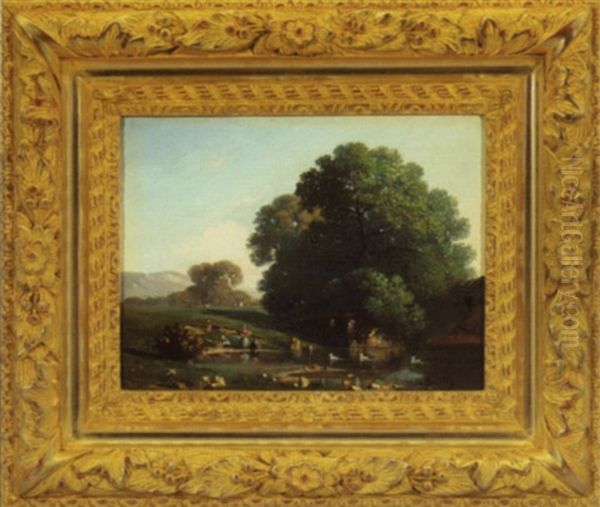 A Holiday At The Duck Pond Oil Painting by Victor de Grailly