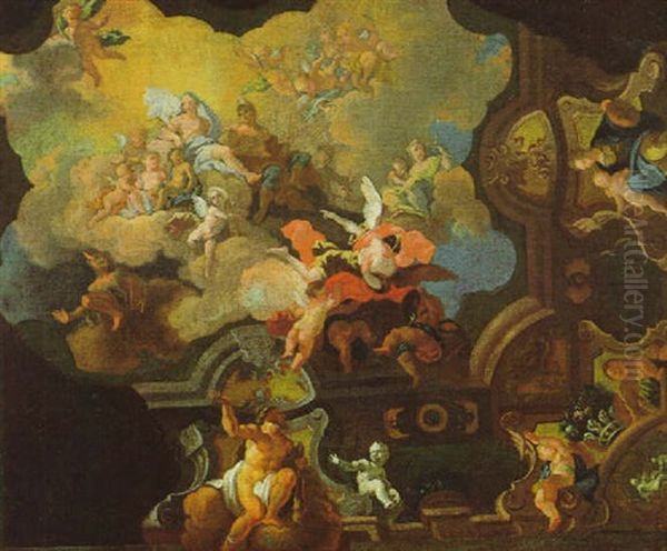 Allegorie Mit Herkules, Apollo Und Mars Oil Painting by Daniel Gran