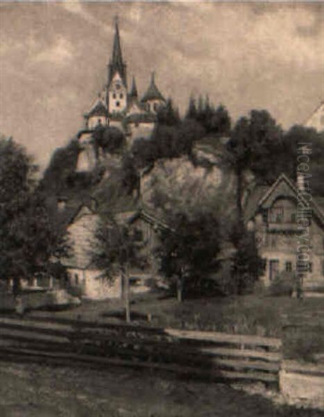 Landschaft Mit Kirche Am Felsen Oil Painting by Ernst Graner