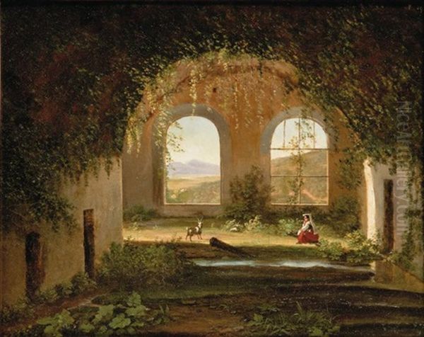 Jeune Napolitaine Dans Des Ruines Romaines Oil Painting by Francois Marius Granet