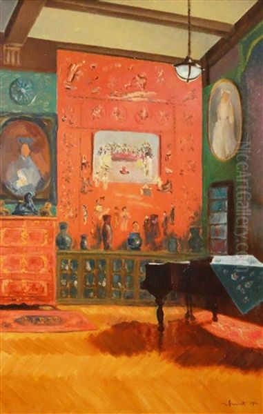 Aristrocratic Interior Oil Painting by Nicolae Grant