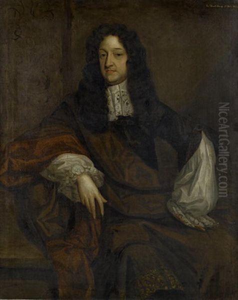 Portrait Of Sir Edward Dering In A Purple Mantle And A White Chemise Oil Painting by John Greenhill
