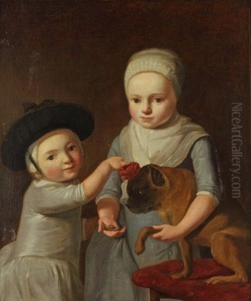 Deux Enfants Et Leur Chien Oil Painting by Gabriel Gresly