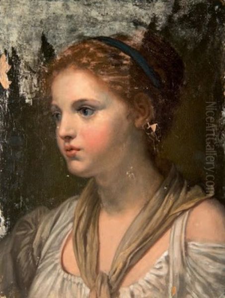 Etude De Jeune Fille (study) Oil Painting by Jean Baptiste Greuze