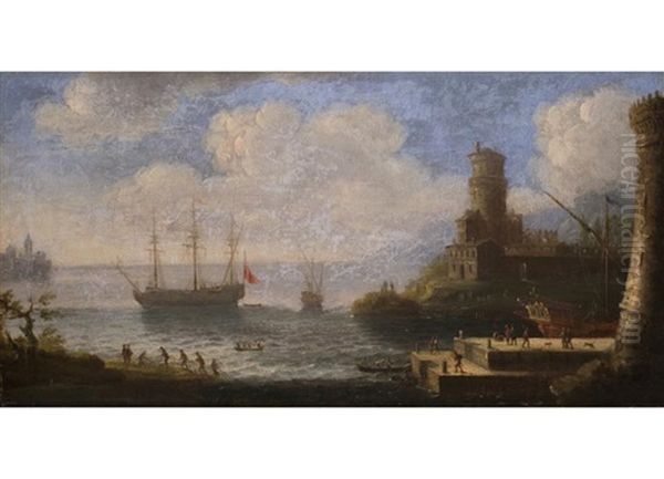 Grosssegler Vor Hafen Und Burg Oil Painting by Charles-Leopold Grevenbroeck