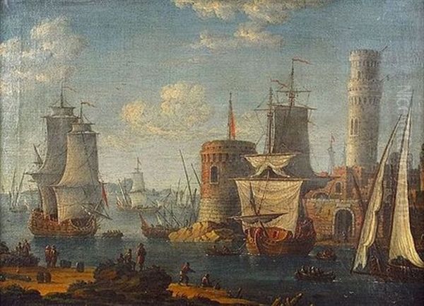 Paysages Portuaires (2 Works) Oil Painting by Orazio Grevenbroeck