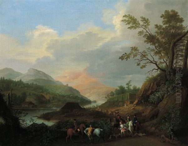 Rheinlandschaft Mit Eleganten Reitern Oil Painting by Jan Griffier the Younger