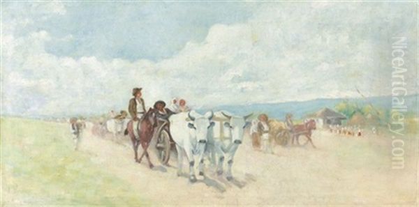 Bauerntreck In Weiter Sommerlicher Landschaft Oil Painting by Nicolae Grigorescu