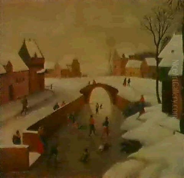 A Winter Landscape With Skater Oil Painting by Abel Grimmer