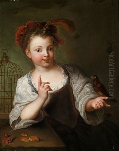 Ein Kleines Madchen Mit Einem Vogel Oil Painting by Alexis Grimou