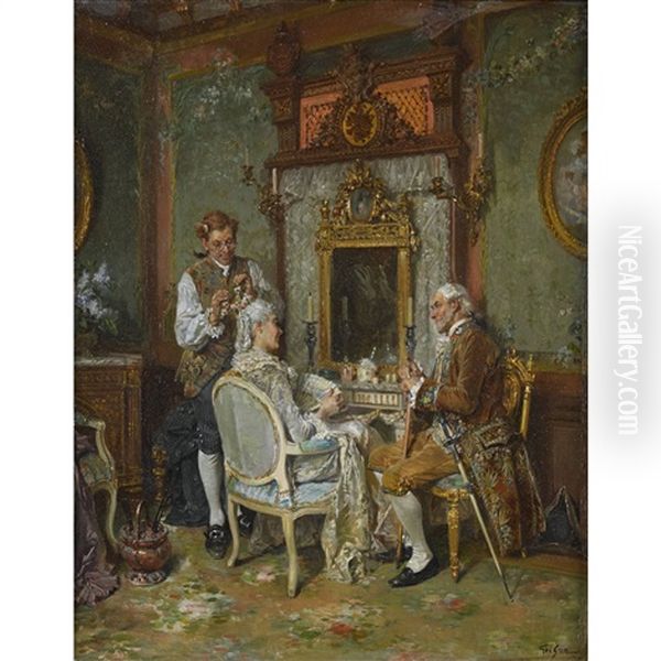 Interieur Mit Feiner Gesellschaft Oil Painting by Francois Adolphe Grison