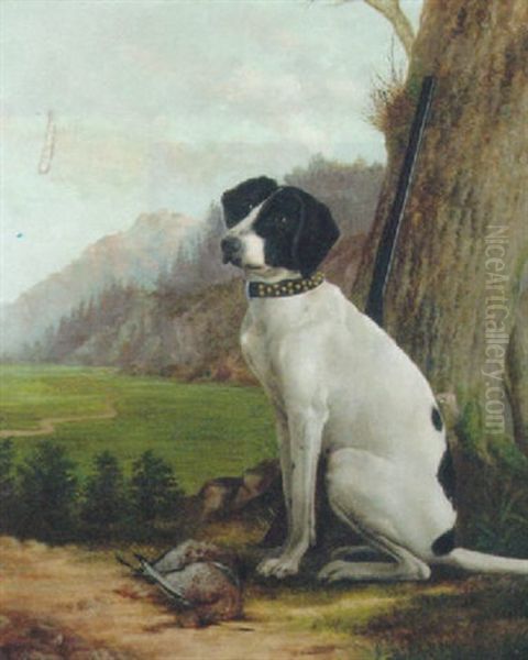 A Pointer Guarding The Day's Bag Oil Painting by Georges Groegaert