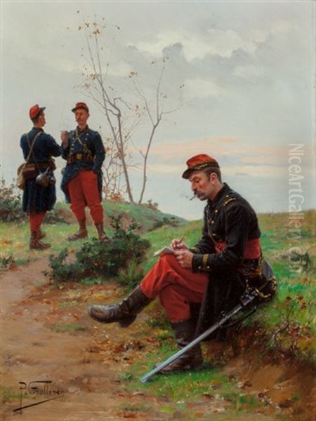 French Soldiers Oil Painting by Paul (Louis Narcisse) Grolleron