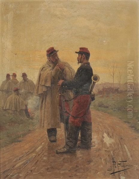 Soldiers In Conversation On A Country Lane Oil Painting by Paul (Louis Narcisse) Grolleron