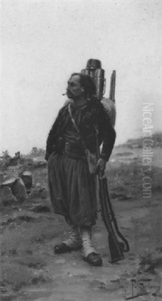 Portrait Of A Zouave Oil Painting by Paul (Louis Narcisse) Grolleron