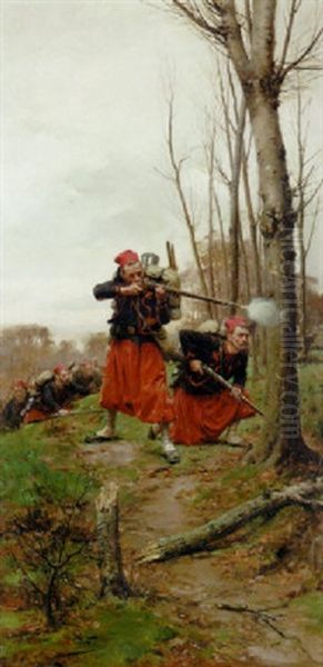 Charging Zouaves Oil Painting by Paul (Louis Narcisse) Grolleron