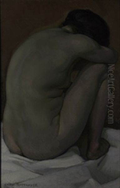 Ruckenakt Oil Painting by Hermann Grom-Rottmayer
