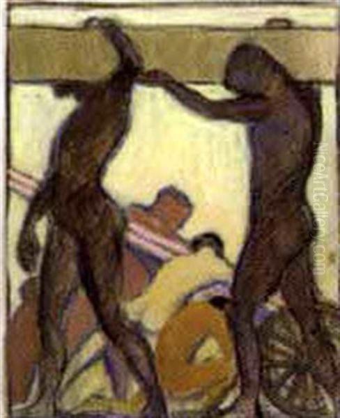 Bauarbeiter Oil Painting by Hermann Grom-Rottmayer