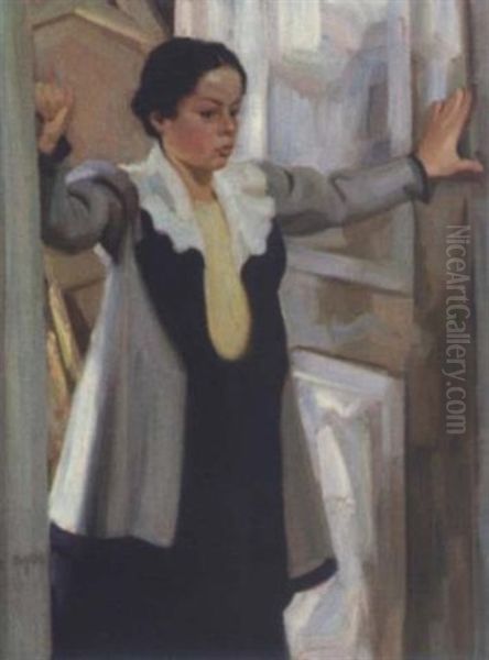 Madchen Im Atelier Oil Painting by Hermann Grom-Rottmayer
