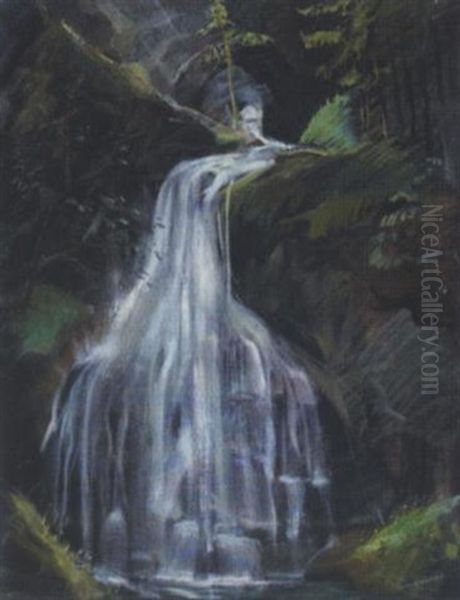Wasserfall Oil Painting by Hermann Grom-Rottmayer