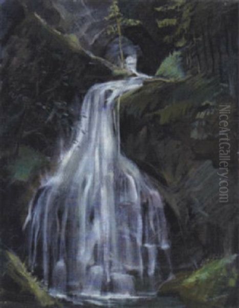 Wasserfall Oil Painting by Hermann Grom-Rottmayer
