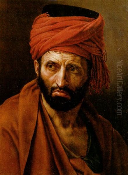 Portrait Of A Man Wearing A Red Turban Oil Painting by Baron Jean-Baptiste Gros
