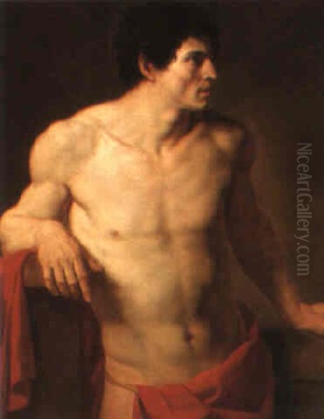 An Academy Study, Standing Half-length, His Right Elbow On A Plinth Oil Painting by Antoine Jean (Baron Gros) Gros
