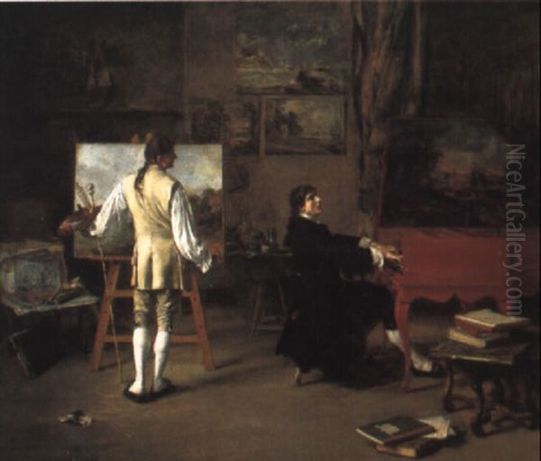 Pergolsse Dans L'atelier De Joseph Vernet Oil Painting by Lucien Alphonse Gros