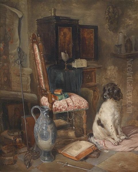 Interieur Mit Jagdhund Oil Painting by Franz Xaver Gruber