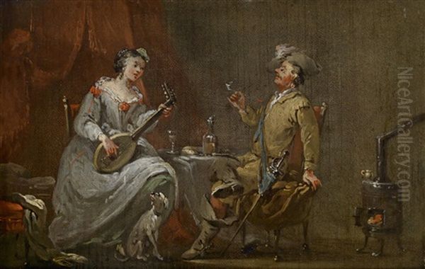 Ein Kavalier Lauscht Dem Saitenspiel Einer Jungen Dame Oil Painting by Norbert Joseph Carl Grund