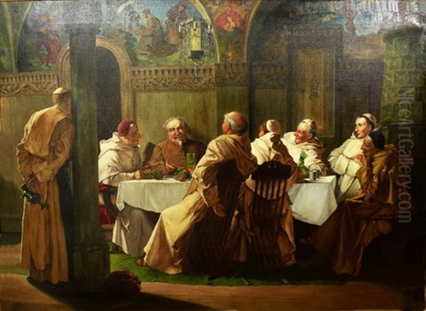 Monchsgesellschaft Mit Amtmann Am Tisch Sitzend Oil Painting by Eduard von Gruetzner