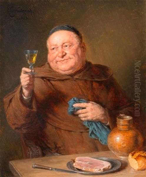 Ein Monch Bei Der Brotzeit Oil Painting by Eduard von Gruetzner