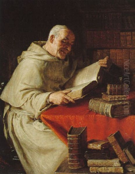 Lesender Monch Oil Painting by Eduard von Gruetzner