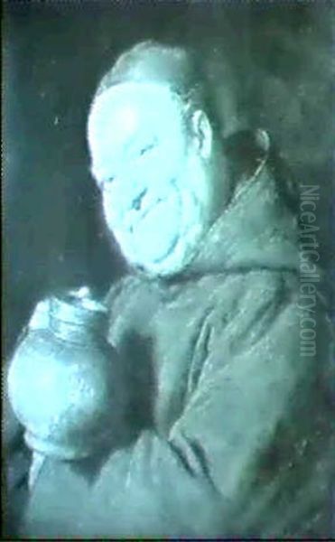 Monch Mit Einem Weinkrug Oil Painting by Eduard von Gruetzner