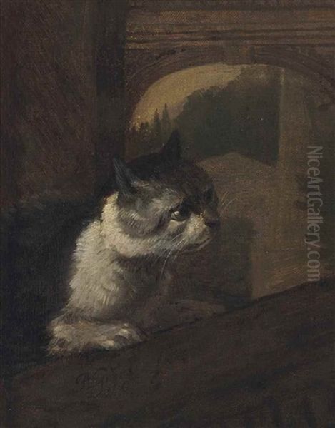 Cat In An Architectural Landscape Oil Painting by Adriaen de Gryef