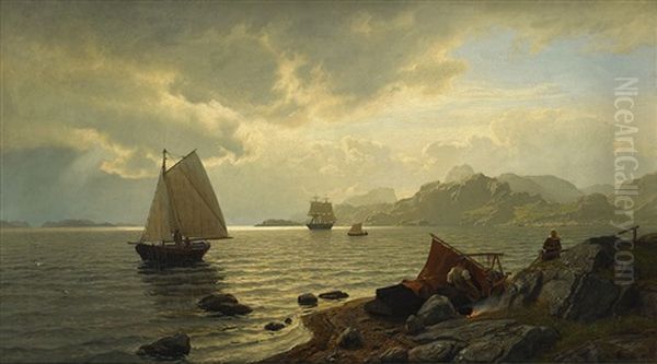 Norsk Kust Oil Painting by Hans Frederick Gude