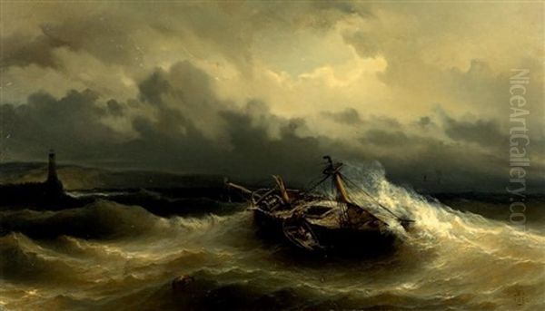 Bateau Dans La Tempete Oil Painting by Baron Jean Antoine Theodore Gudin