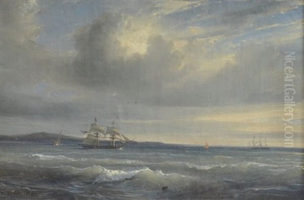 Voiliers En Pleine Mer Oil Painting by Baron Jean Antoine Theodore Gudin