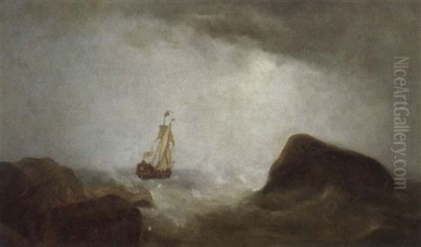 Sturmische Felsenkuste Mit Auslaufendem Schiff Oil Painting by Theodore Gudin