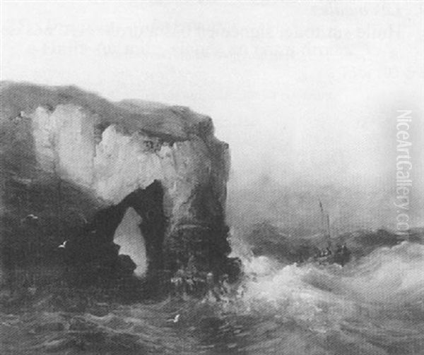 Bateau Par Gros Temps Pres Des Falaises Oil Painting by Baron Jean Antoine Theodore Gudin