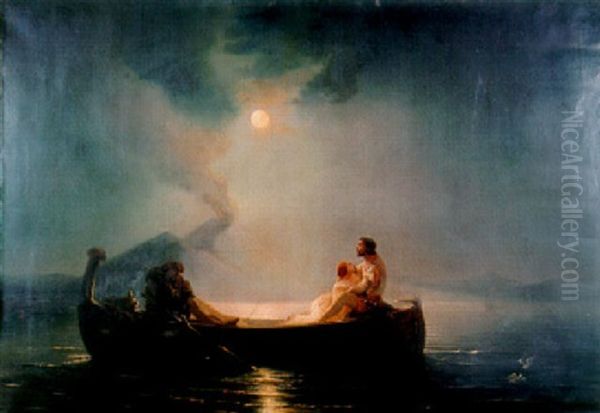 Les Amants Au Clair De Lune Oil Painting by Baron Jean Antoine Theodore Gudin