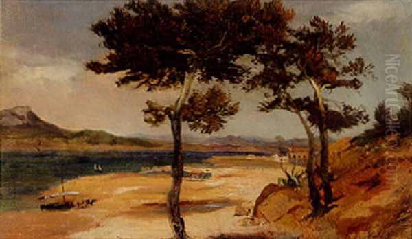 A Mediterranean Estuary Oil Painting by Baron Jean Antoine Theodore Gudin