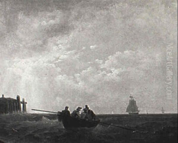 Setting The Lobster Pots Oil Painting by Baron Jean Antoine Theodore Gudin